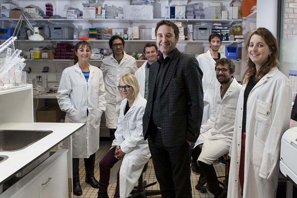 Le Professeur Thomas Bourgeron entouré de son équipe dans leur laboratoire de l'INSERM